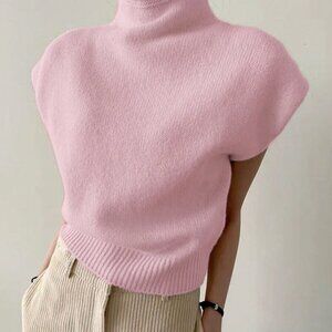 Pink French Style Women's High Neck Sweater Vest